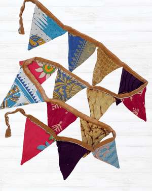 Saree Mini Triangle Banner - Asha Project Kantha - Saree - Handmade