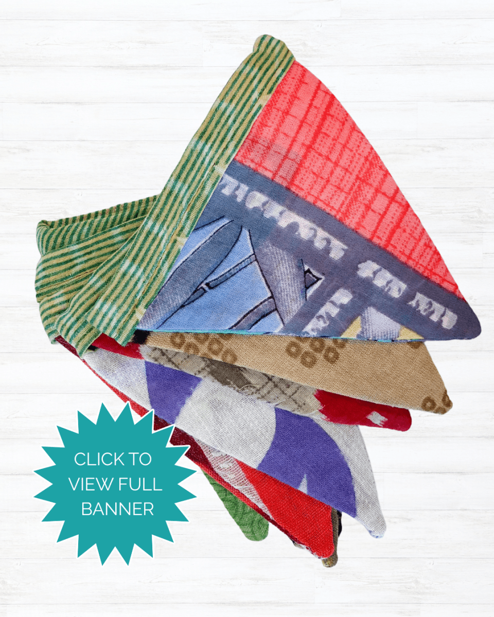 Saree Mini Triangle Banner - Asha Project Kantha - Saree - Handmade