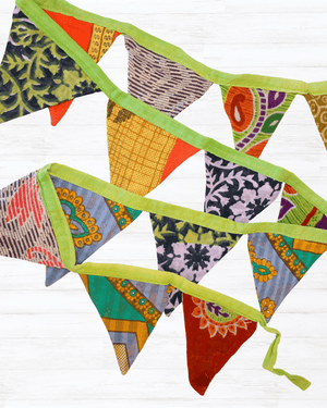 Saree Mini Triangle Banner - Asha Project Kantha - Saree - Handmade
