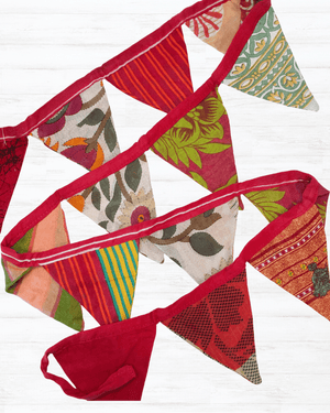 Saree Mini Triangle Banner - Asha Project Kantha - Saree - Handmade