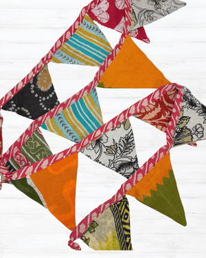 Saree Mini Triangle Banner - Asha Project Kantha - Saree - Handmade