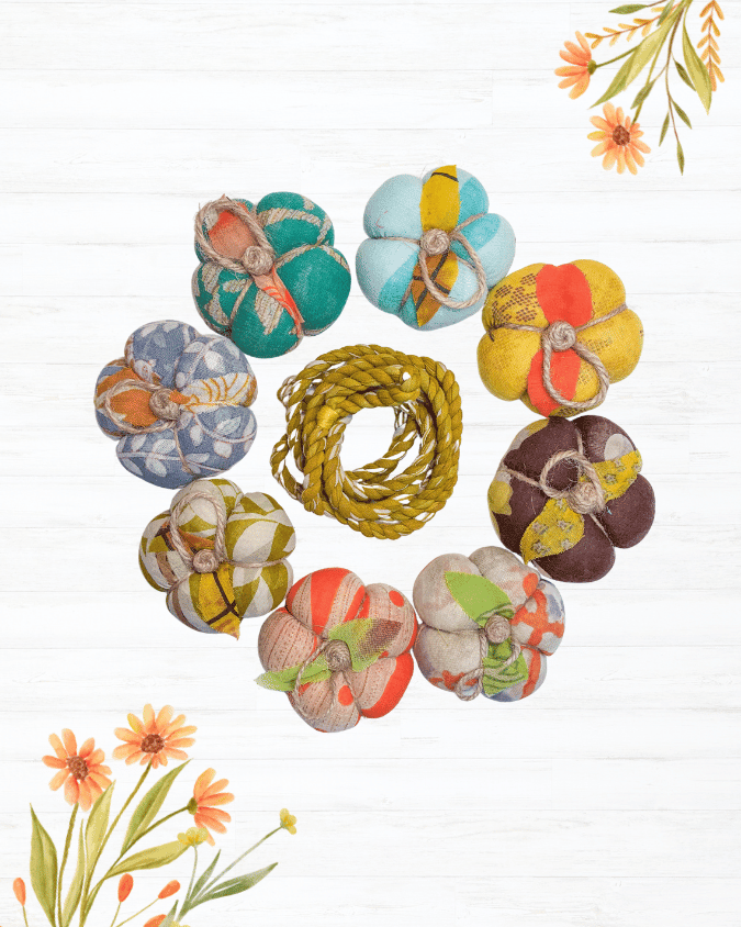 Saree Pumpkin Garland - Asha Project Kantha - Saree - Handmade