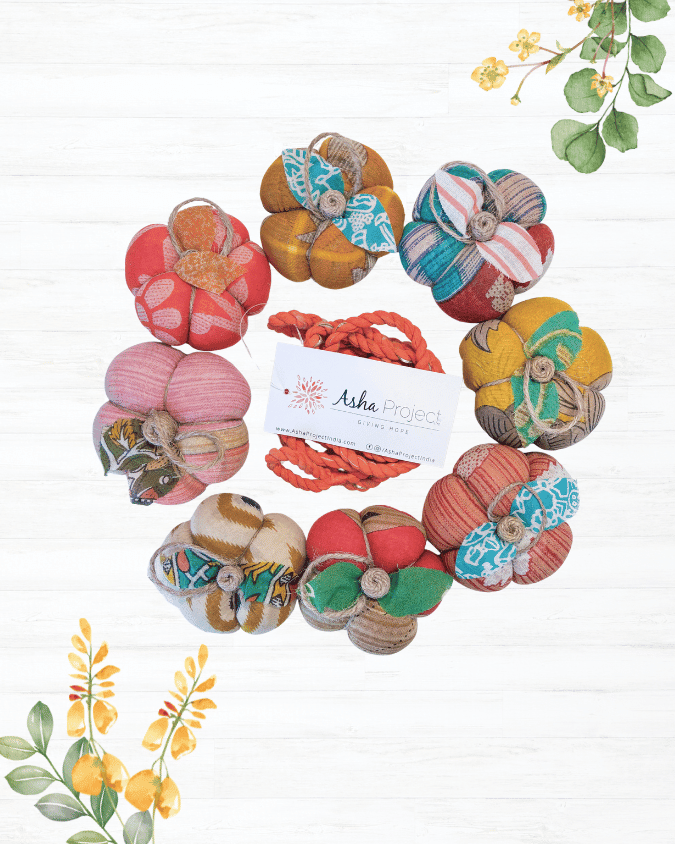 Saree Pumpkin Garland - Asha Project Kantha - Saree - Handmade