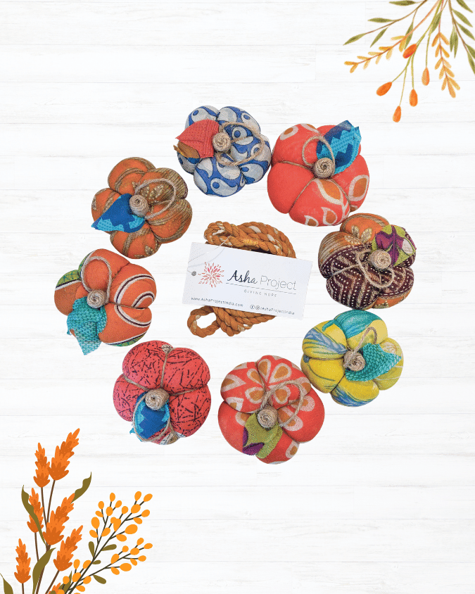 Saree Pumpkin Garland - Asha Project Kantha - Saree - Handmade