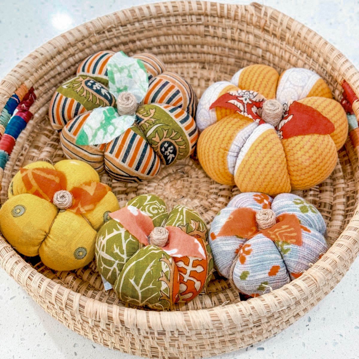 Saree Pumpkin Set | 2 Medium, 3 Small - Asha Project Kantha-Saree-Handmade