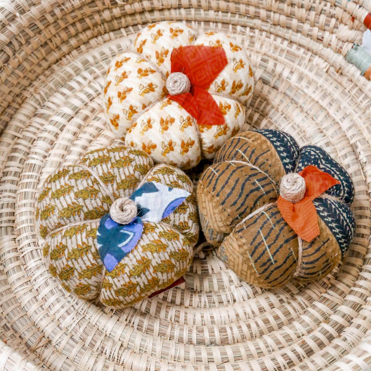 Saree Pumpkin Set | 3 Small - Asha Project Kantha-Saree-Handmade