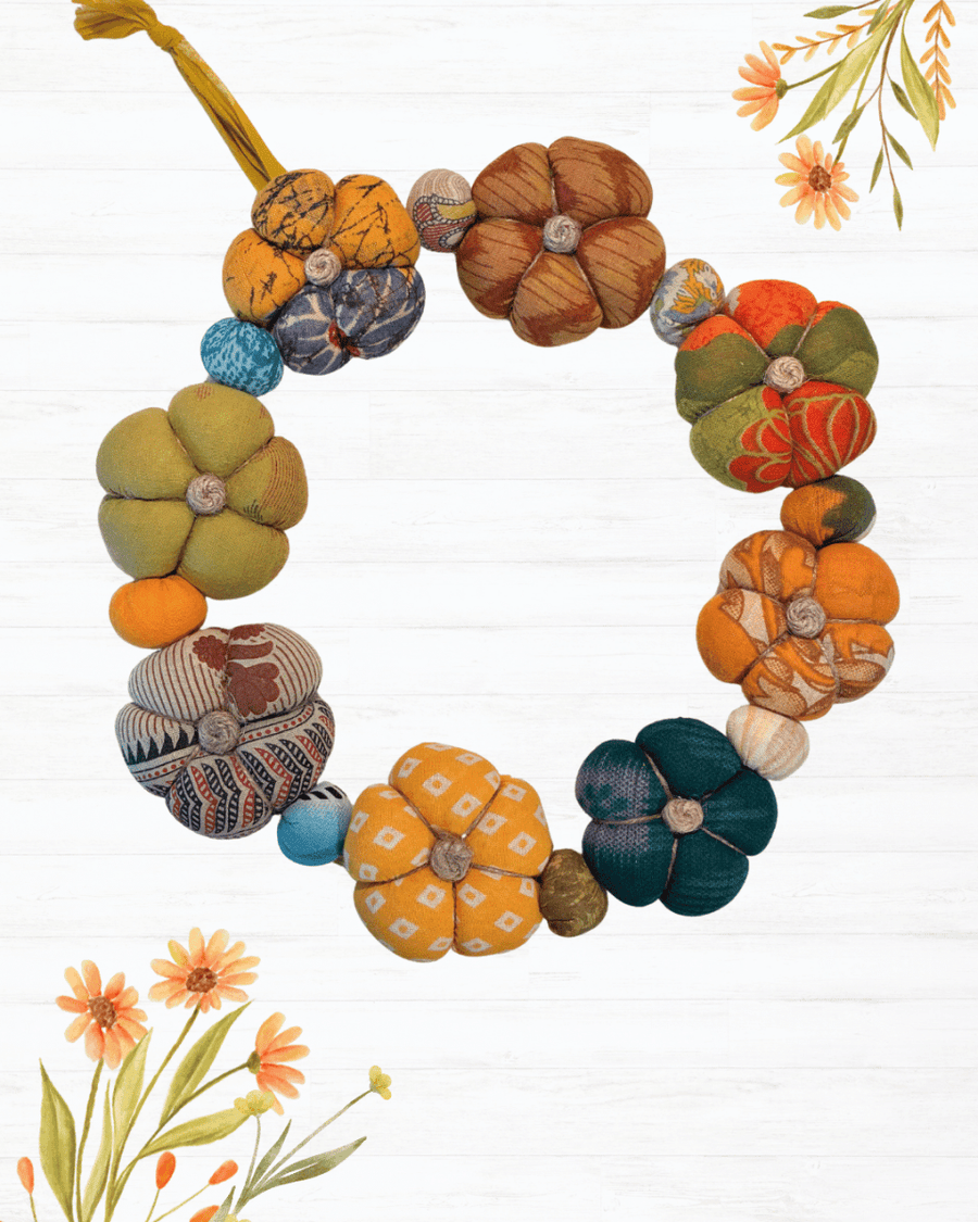 Saree Pumpkin Wreath - Asha Project Kantha-Saree-Handmade