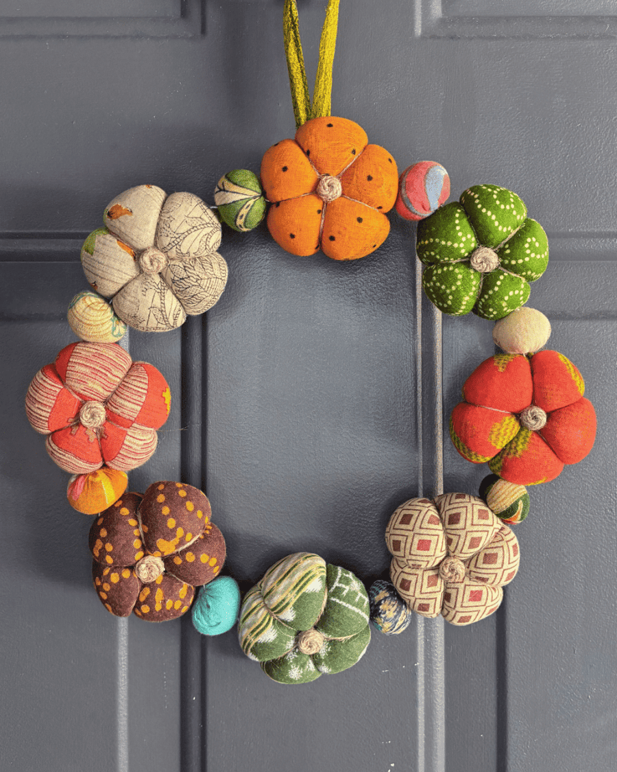 Saree Pumpkin Wreath - Asha Project Kantha-Saree-Handmade