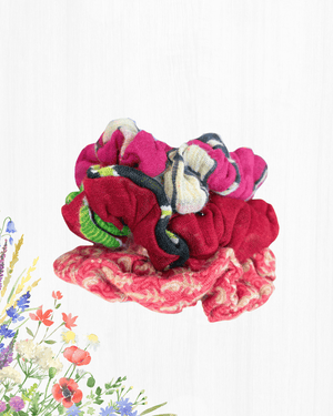 Saree Scrunchie Set - Asha Project Kantha - Saree - Handmade