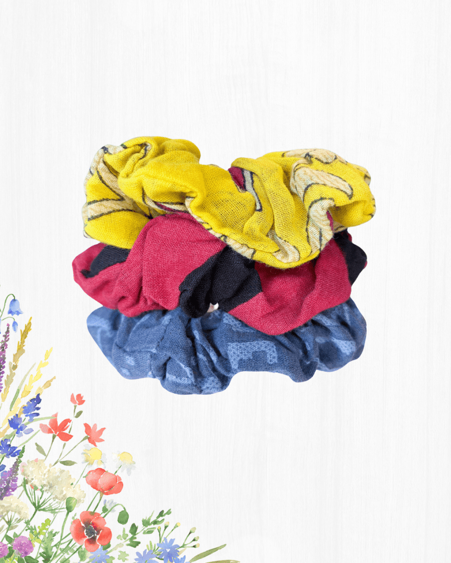 Saree Scrunchie Set - Asha Project Kantha - Saree - Handmade