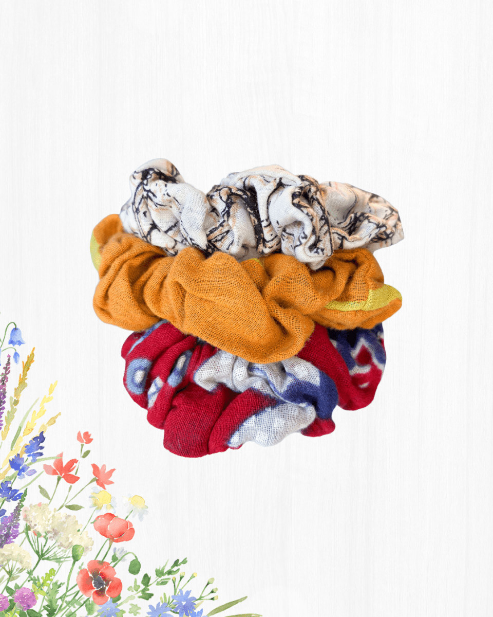 Saree Scrunchie Set - Asha Project Kantha - Saree - Handmade