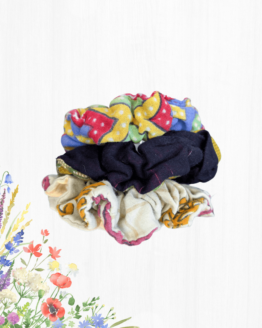 Saree Scrunchie Set - Asha Project Kantha - Saree - Handmade