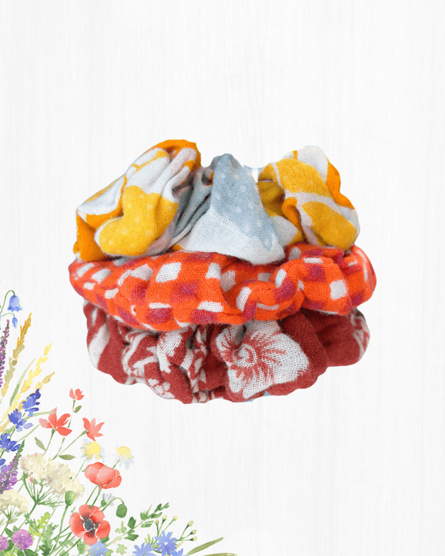 Saree Scrunchie Set - Asha Project Kantha - Saree - Handmade