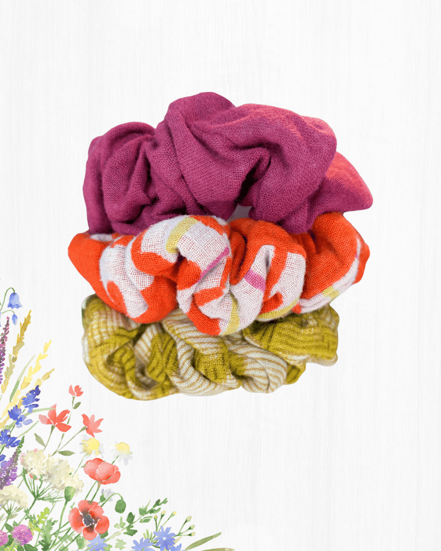 Saree Scrunchie Set - Asha Project Kantha - Saree - Handmade