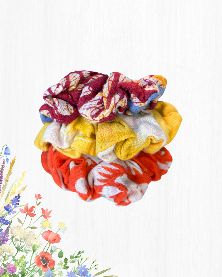 Saree Scrunchie Set - Asha Project Kantha - Saree - Handmade