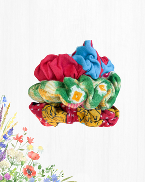 Saree Scrunchie Set - Asha Project Kantha - Saree - Handmade
