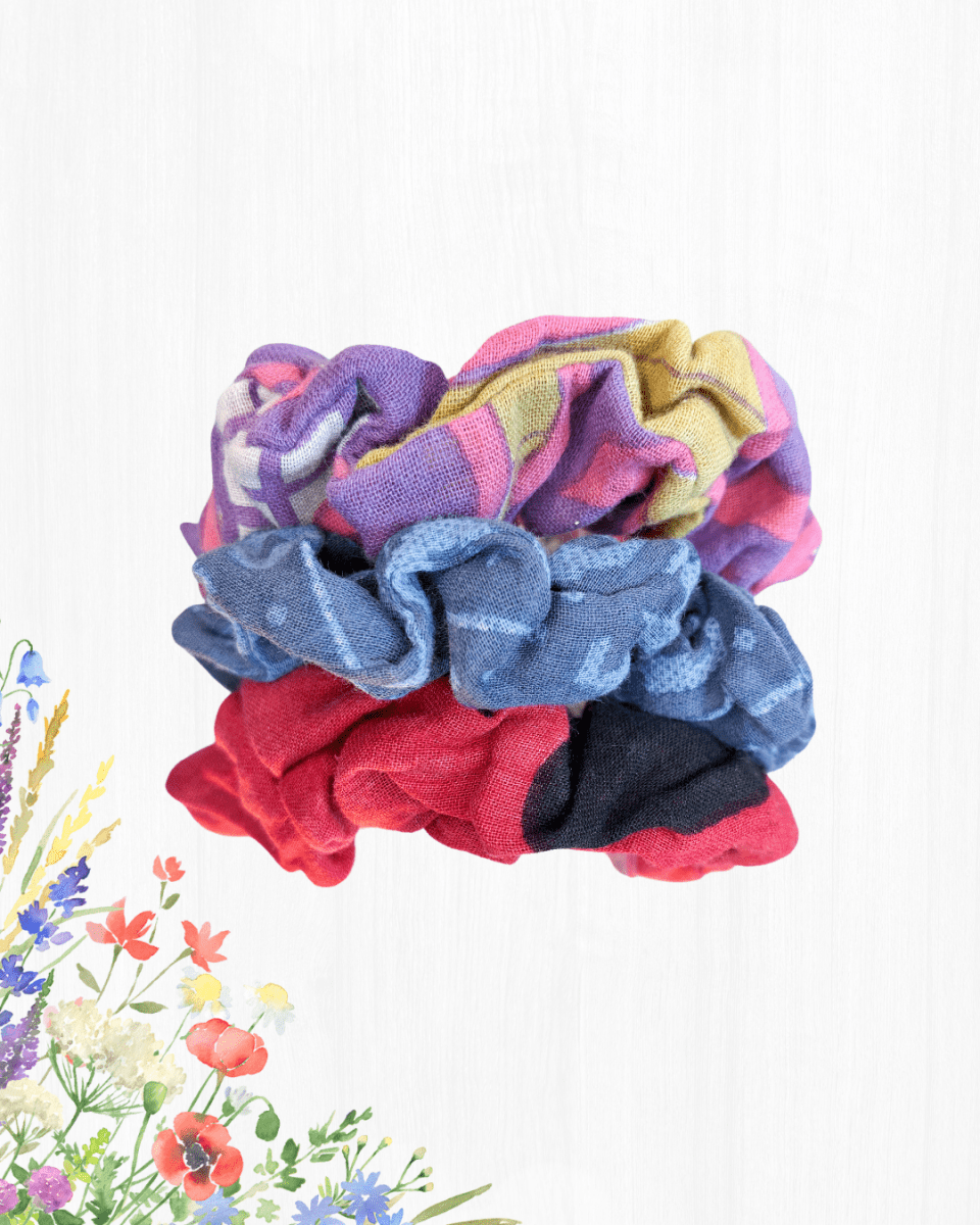 Saree Scrunchie Set - Asha Project Kantha - Saree - Handmade