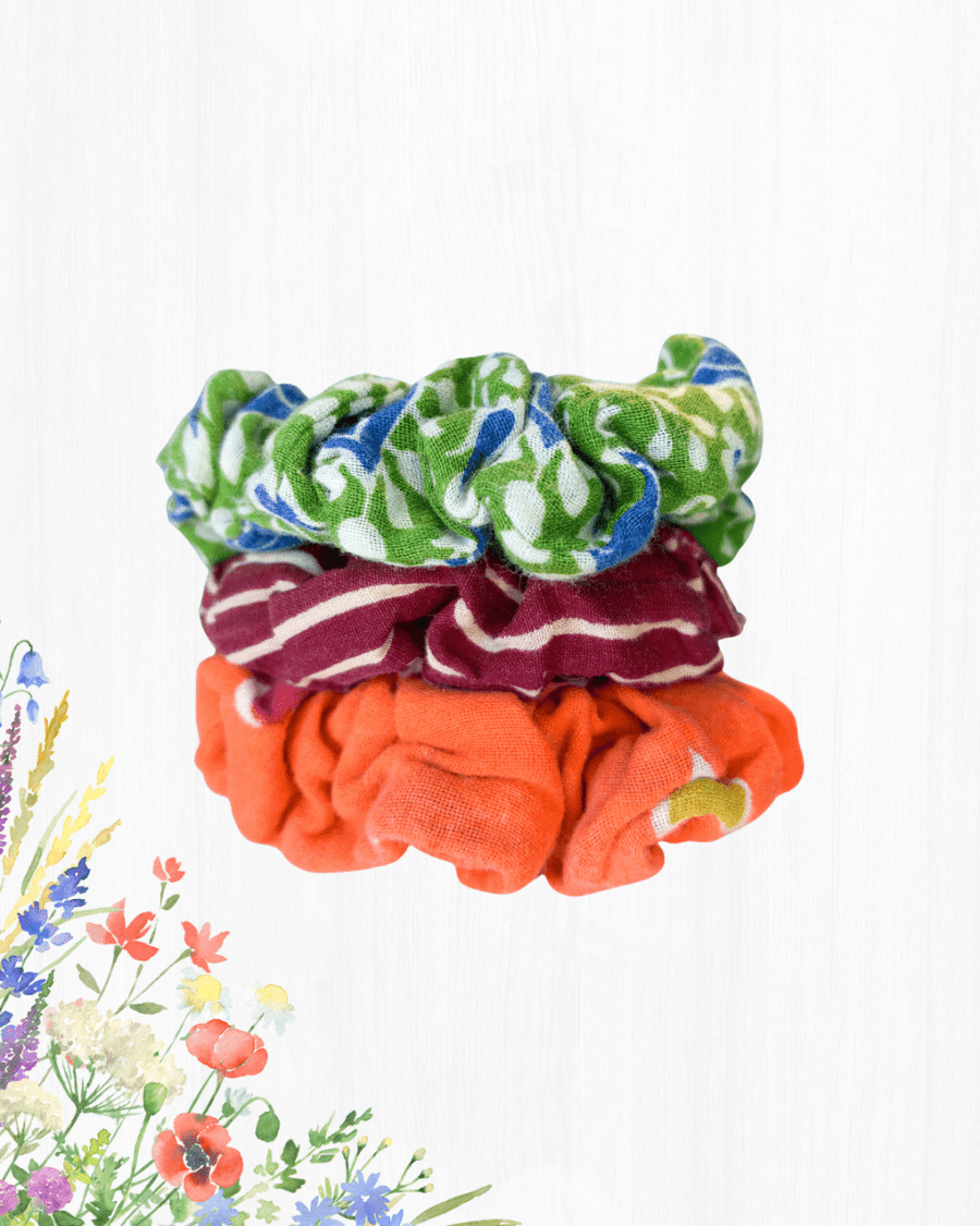 Saree Scrunchie Set - Asha Project Kantha - Saree - Handmade