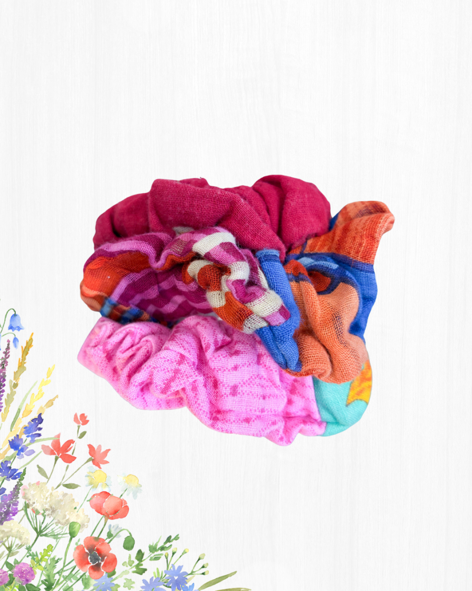 Saree Scrunchie Set - Asha Project Kantha - Saree - Handmade