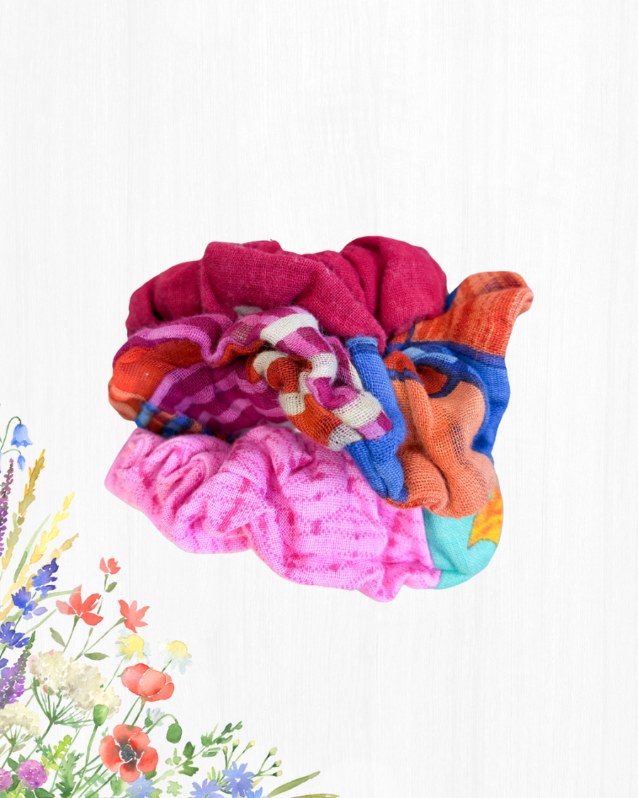 Saree Scrunchie Set - Asha Project Kantha - Saree - Handmade