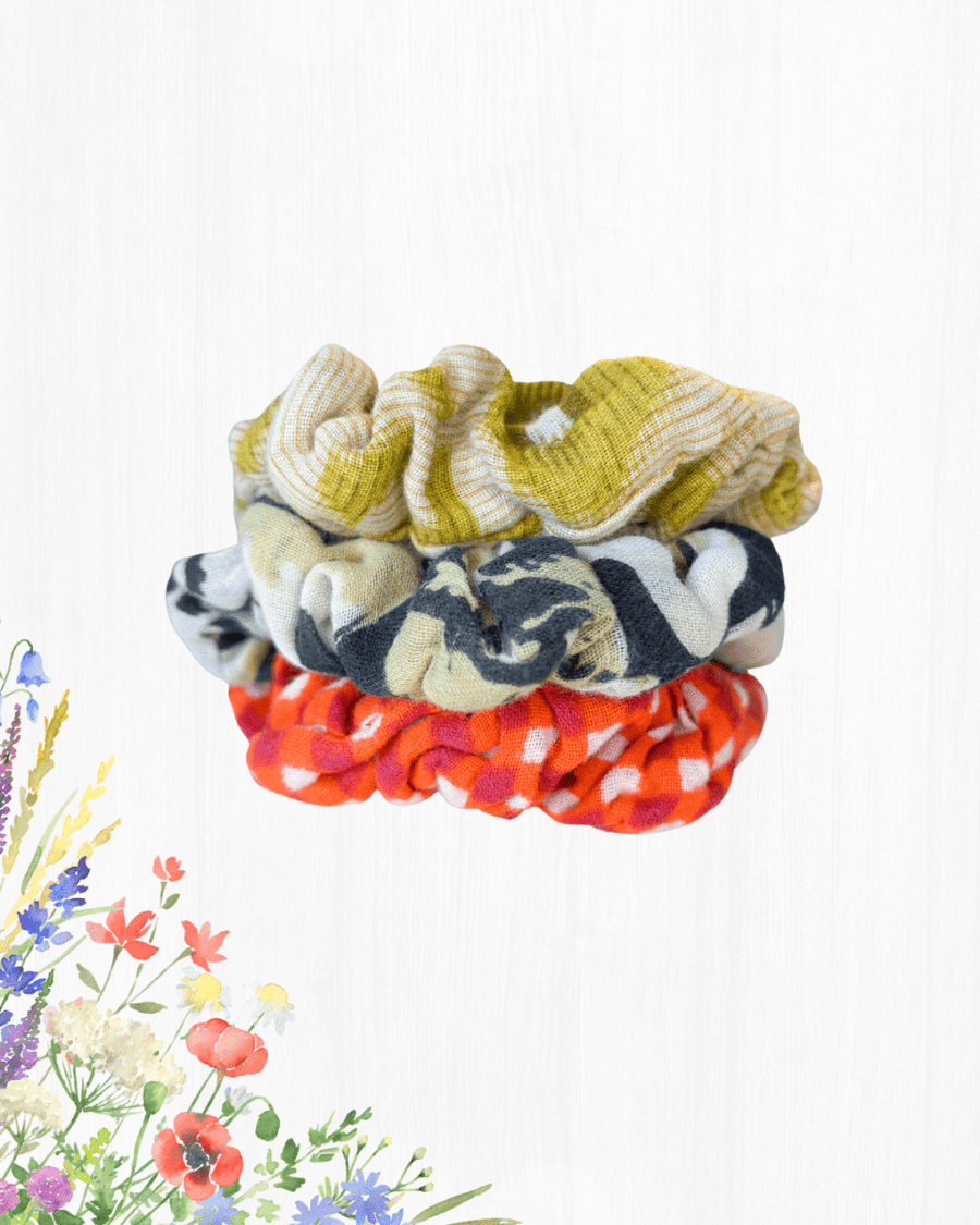 Saree Scrunchie Set - Asha Project Kantha - Saree - Handmade