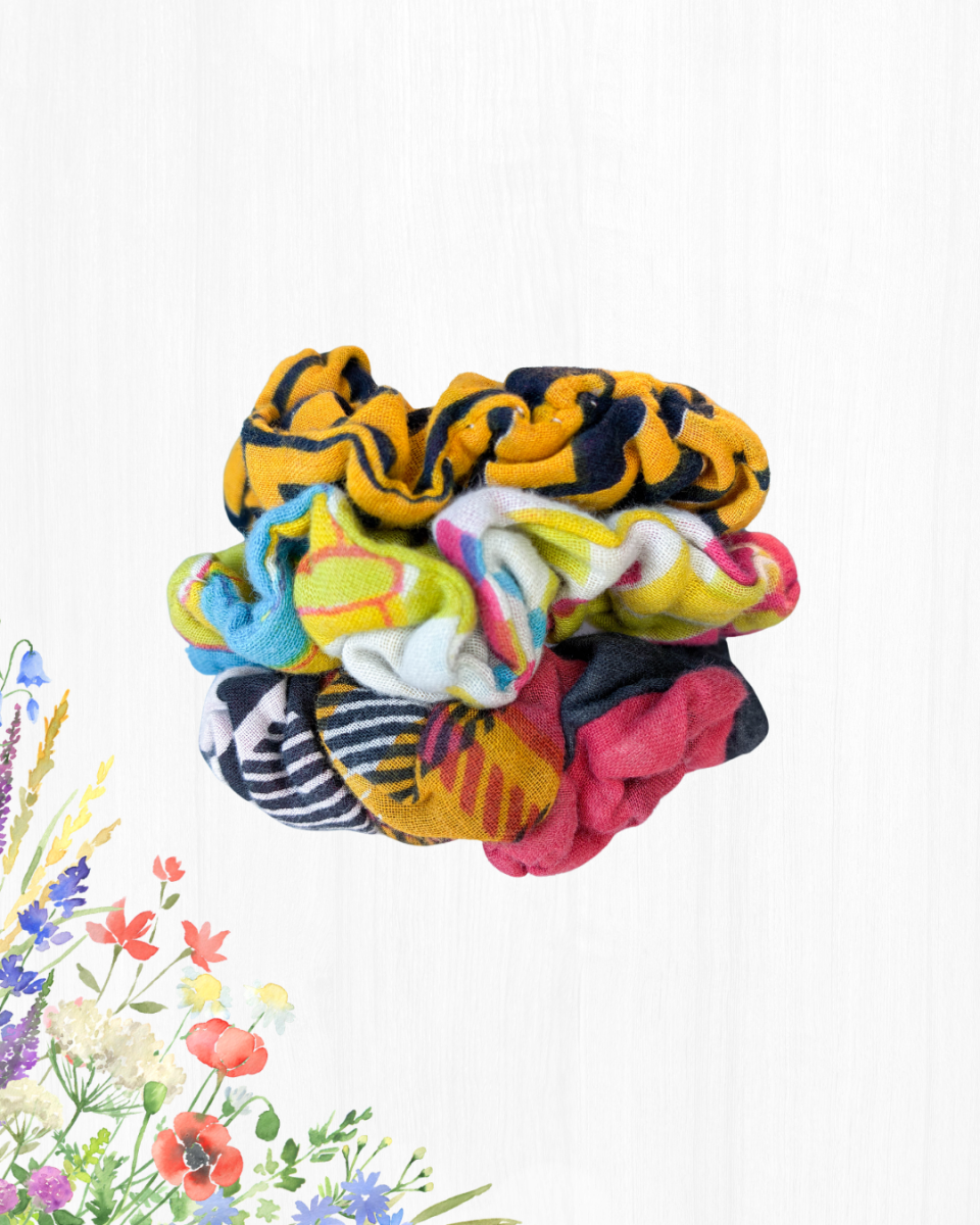 Saree Scrunchie Set - Asha Project Kantha - Saree - Handmade