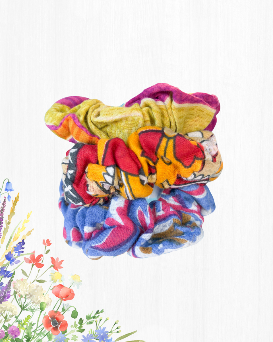 Saree Scrunchie Set - Asha Project Kantha - Saree - Handmade