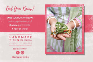 Saree Scrunchie with Bow - Asha Project Kantha - Saree - Handmade