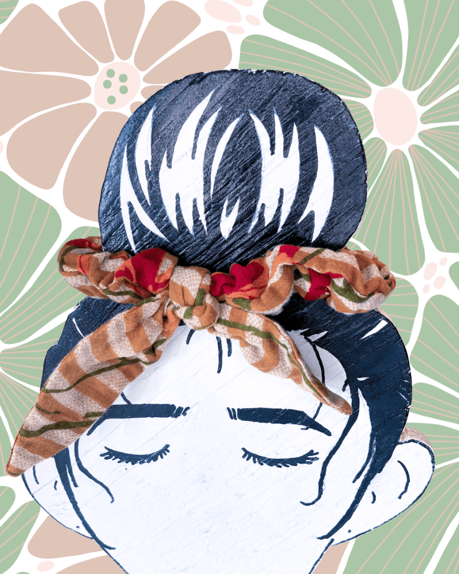 Saree Scrunchie with Bow - Asha Project Kantha - Saree - Handmade