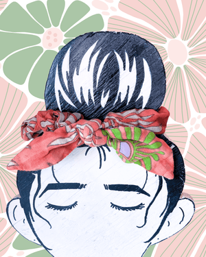 Saree Scrunchie with Bow - Asha Project Kantha - Saree - Handmade