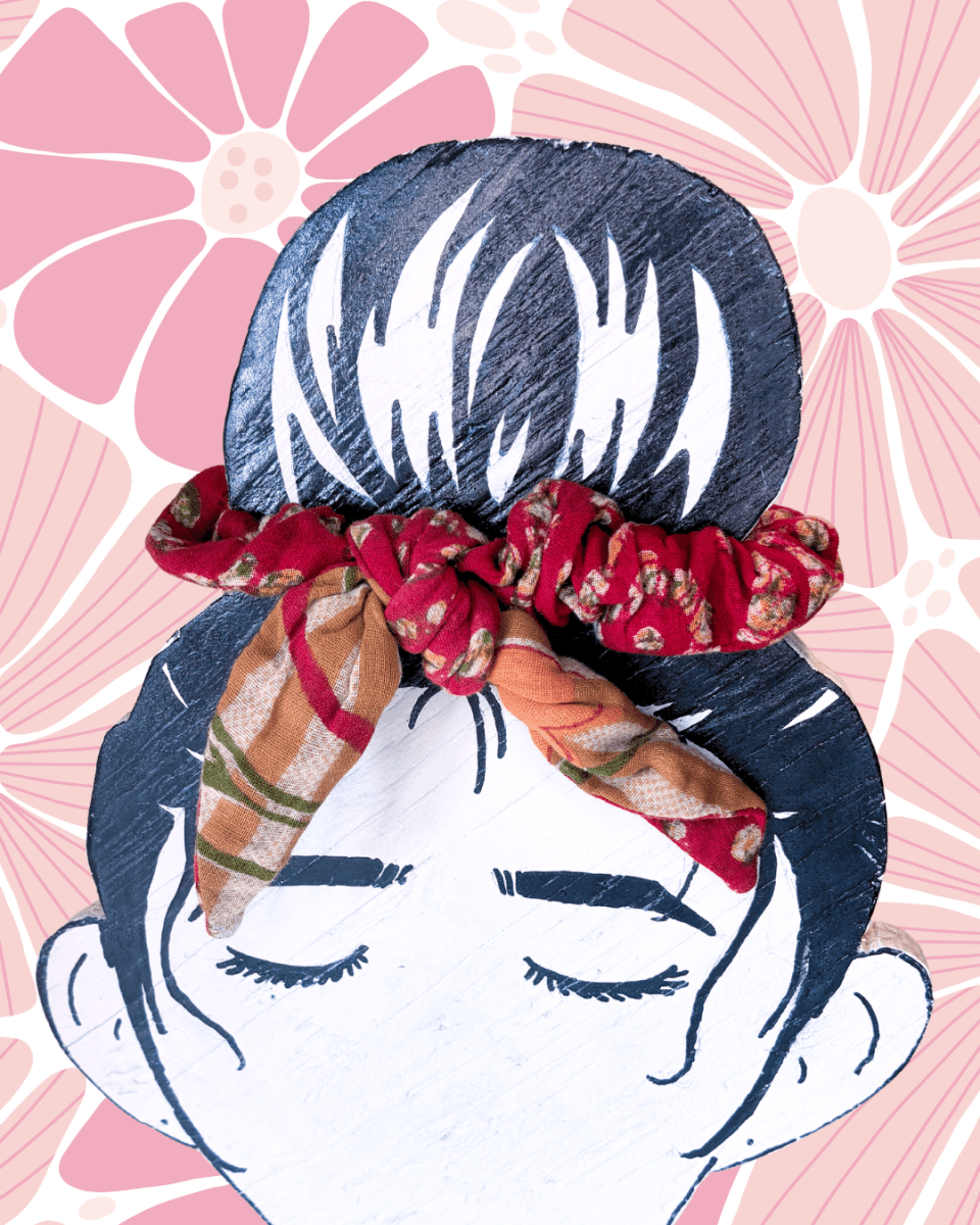 Saree Scrunchie with Bow - Asha Project Kantha - Saree - Handmade