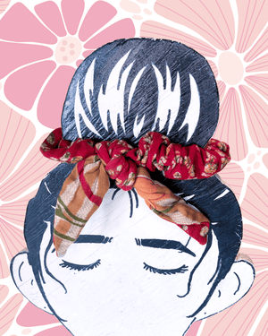 Saree Scrunchie with Bow - Asha Project Kantha - Saree - Handmade