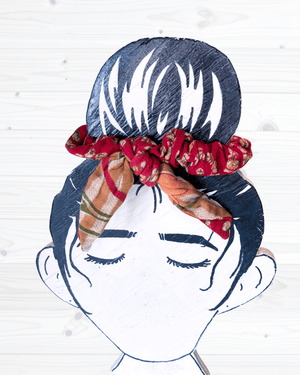 Saree Scrunchie with Bow - Asha Project Kantha - Saree - Handmade