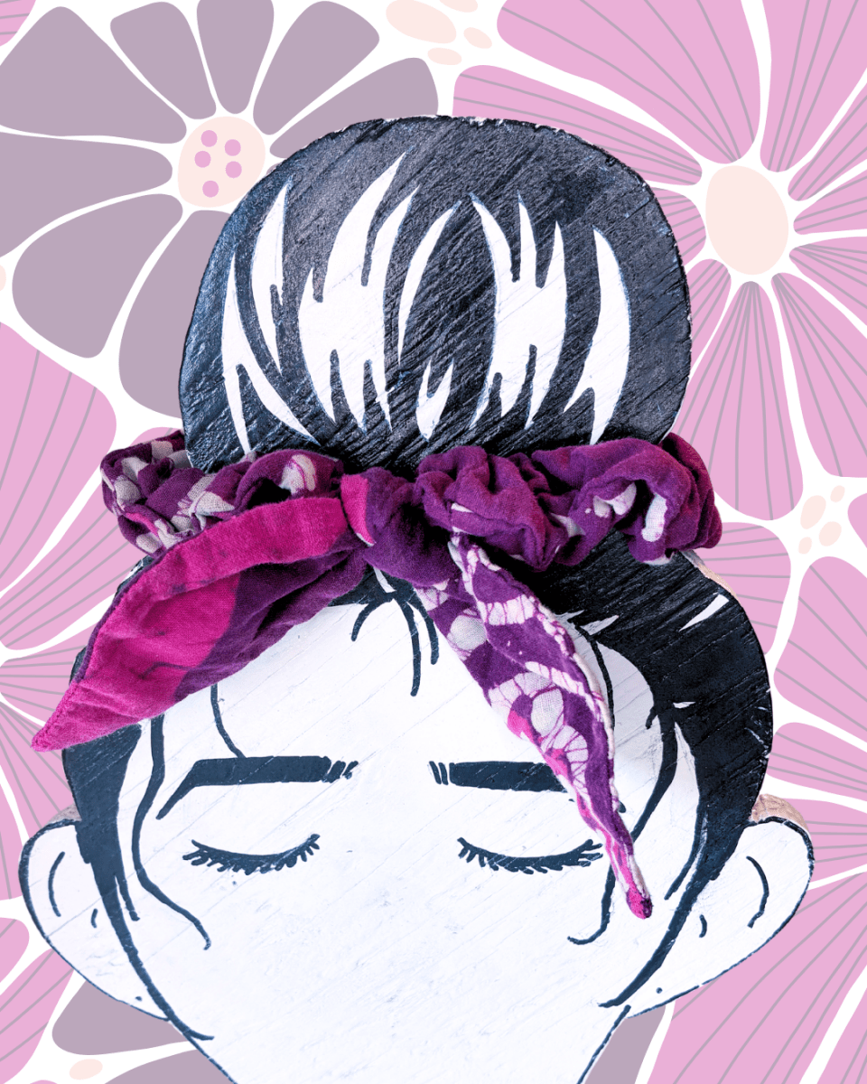 Saree Scrunchie with Bow - Asha Project Kantha - Saree - Handmade