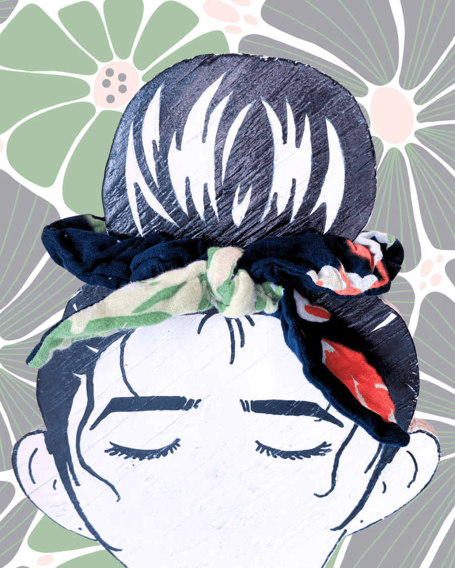 Saree Scrunchie with Bow - Asha Project Kantha - Saree - Handmade