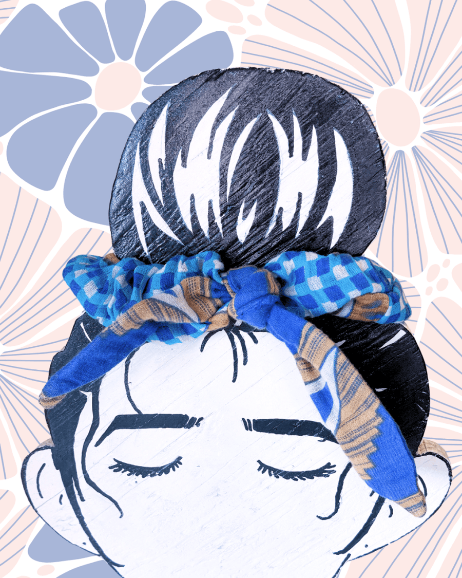 Saree Scrunchie with Bow - Asha Project Kantha - Saree - Handmade