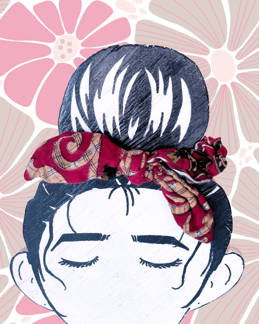 Saree Scrunchie with Bow - Asha Project Kantha - Saree - Handmade