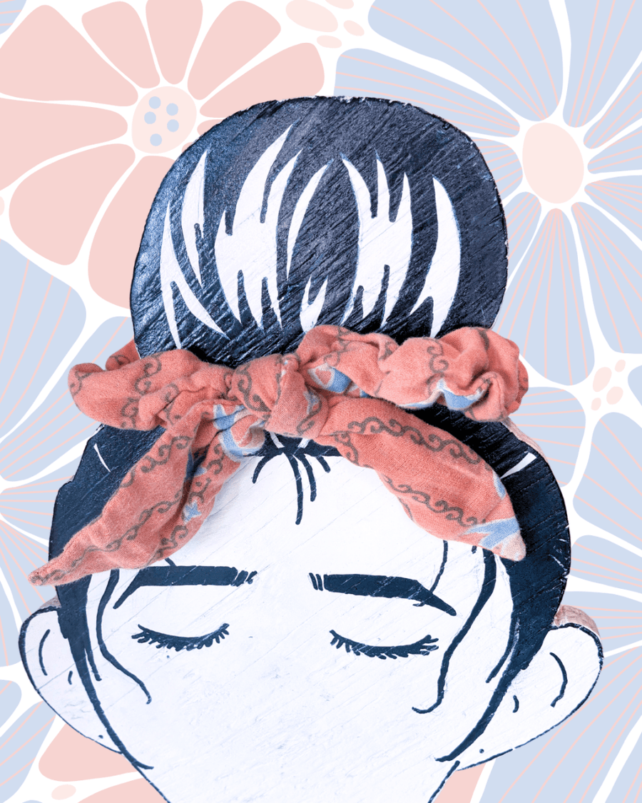 Saree Scrunchie with Bow - Asha Project Kantha - Saree - Handmade