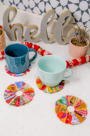 Saree Sunburst Coaster Set - Asha Project Kantha - Saree - Handmade