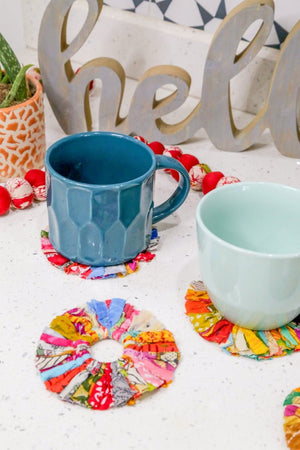 Saree Sunburst Coaster Set - Asha Project Kantha - Saree - Handmade