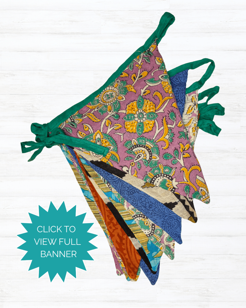 Saree Triangle Banner - Asha Project Kantha - Saree - Handmade