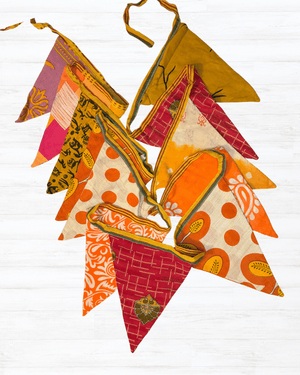 Saree Triangle Banner - Asha Project Kantha - Saree - Handmade