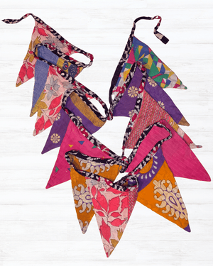 Saree Triangle Banner - Asha Project Kantha - Saree - Handmade