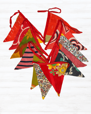 Saree Triangle Banner - Asha Project Kantha - Saree - Handmade