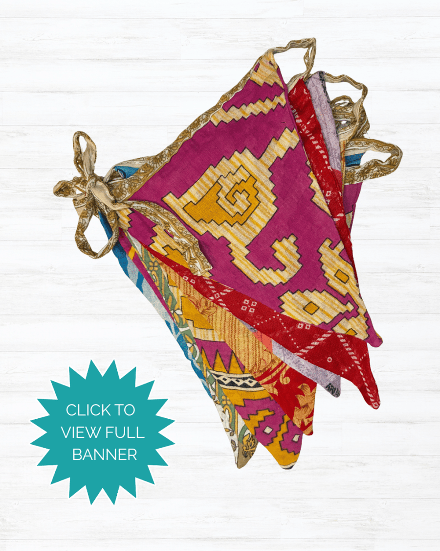 Saree Triangle Banner - Asha Project Kantha - Saree - Handmade