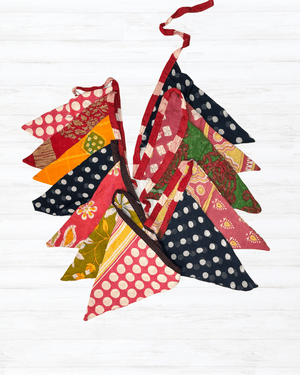 Saree Triangle Banner - Asha Project Kantha - Saree - Handmade