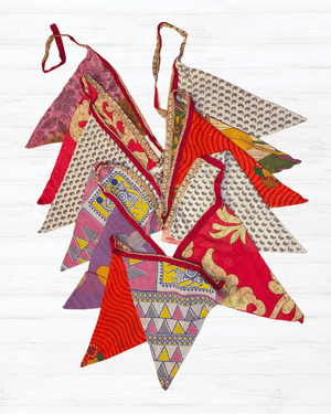 Saree Triangle Banner - Asha Project Kantha - Saree - Handmade