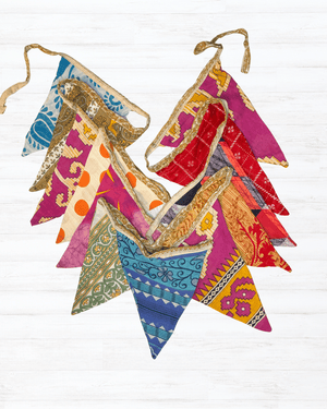 Saree Triangle Banner - Asha Project Kantha - Saree - Handmade