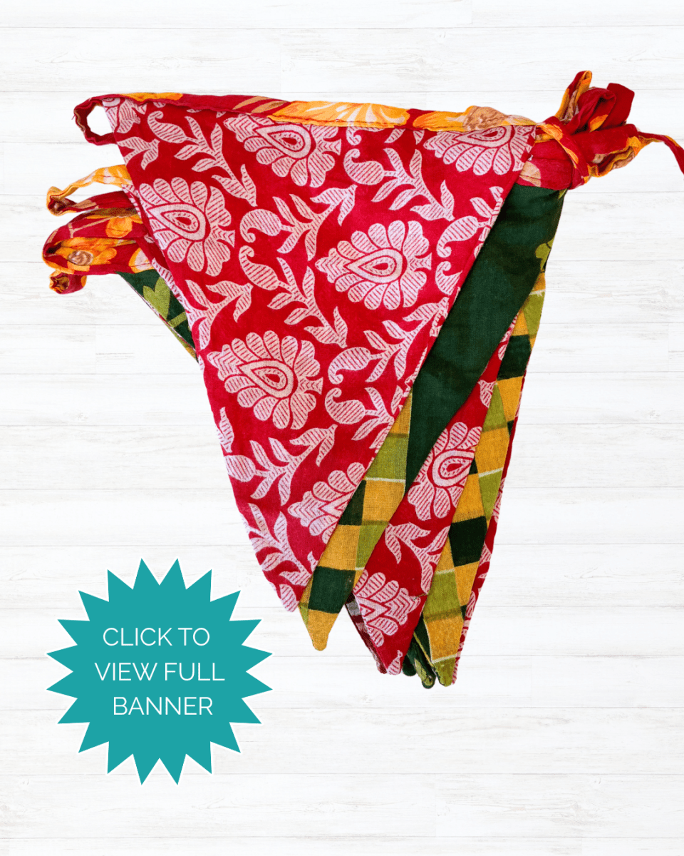 Saree Triangle Banner | Christmas - Asha Project Kantha - Saree - Handmade