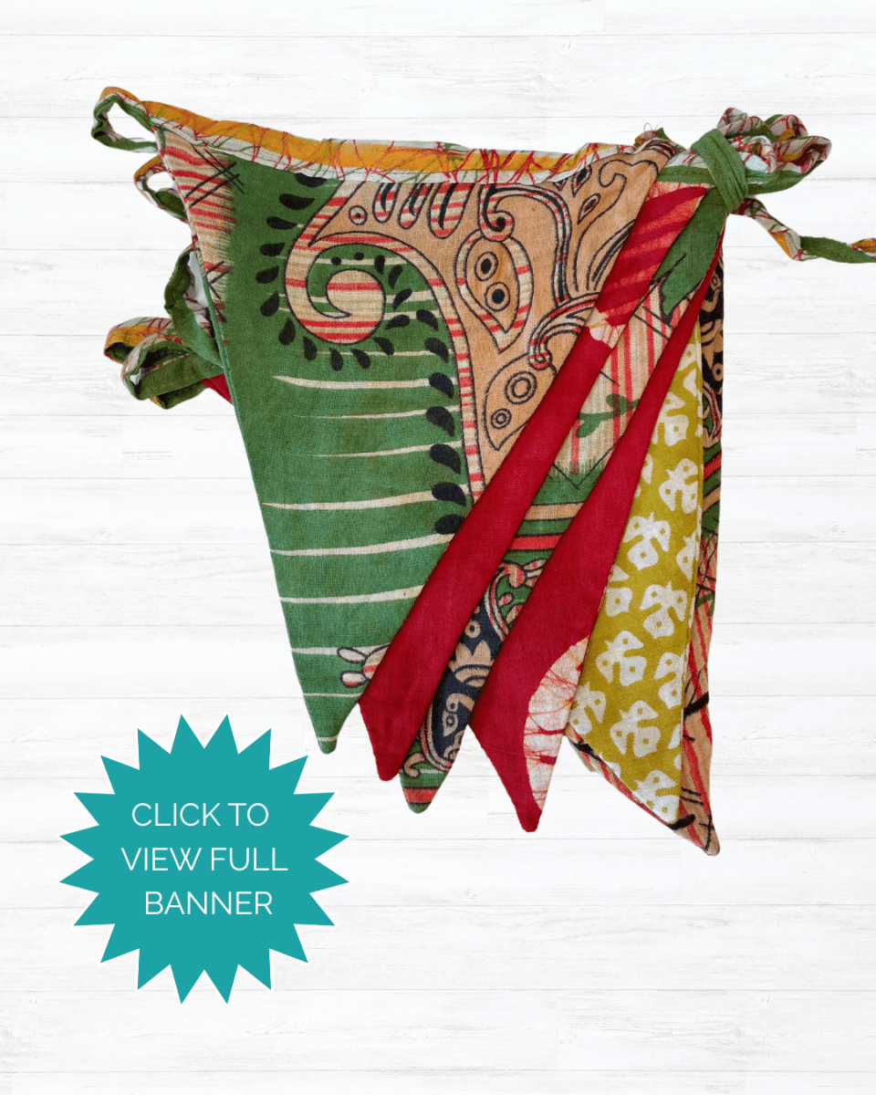Saree Triangle Banner | Christmas - Asha Project Kantha - Saree - Handmade